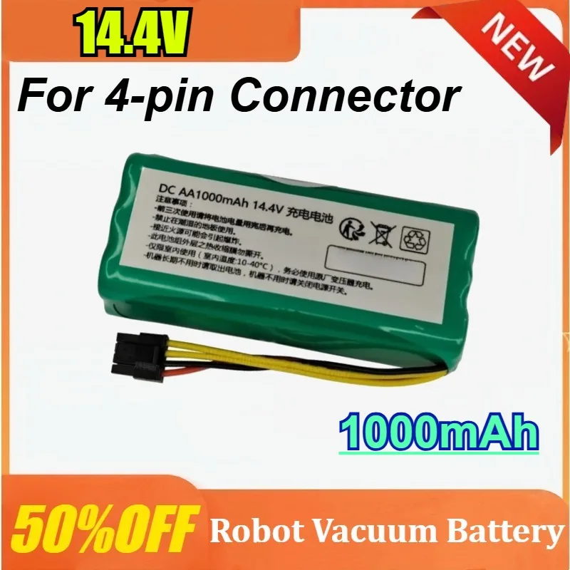 

14.4V 1000mAh for 4-pin Connector Plug NI-MH AA Sweeping Robot Smart Vacuum Cleaner Rechargeable Battery