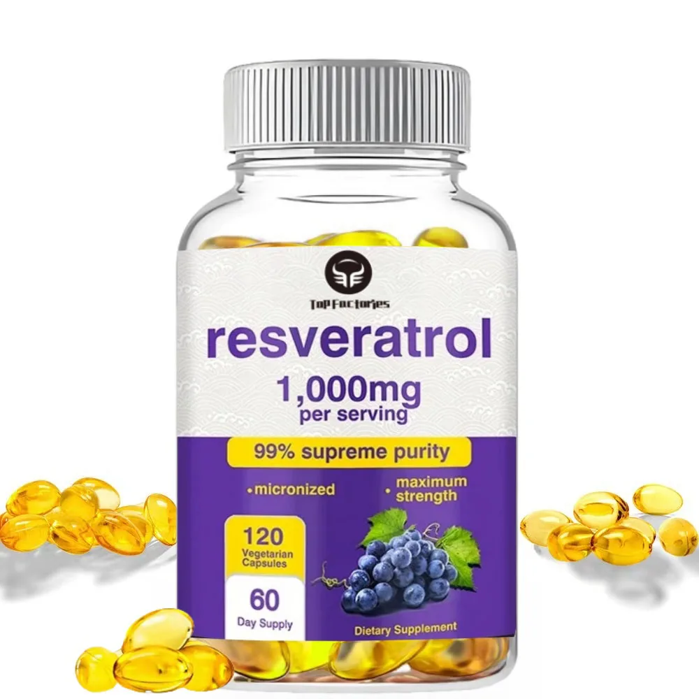 

Resveratrol 1000mg High Potency Supplement Boosts Antioxidant AntiAging Skin Radiance Heart Cardiovascular Immune & Metabolism