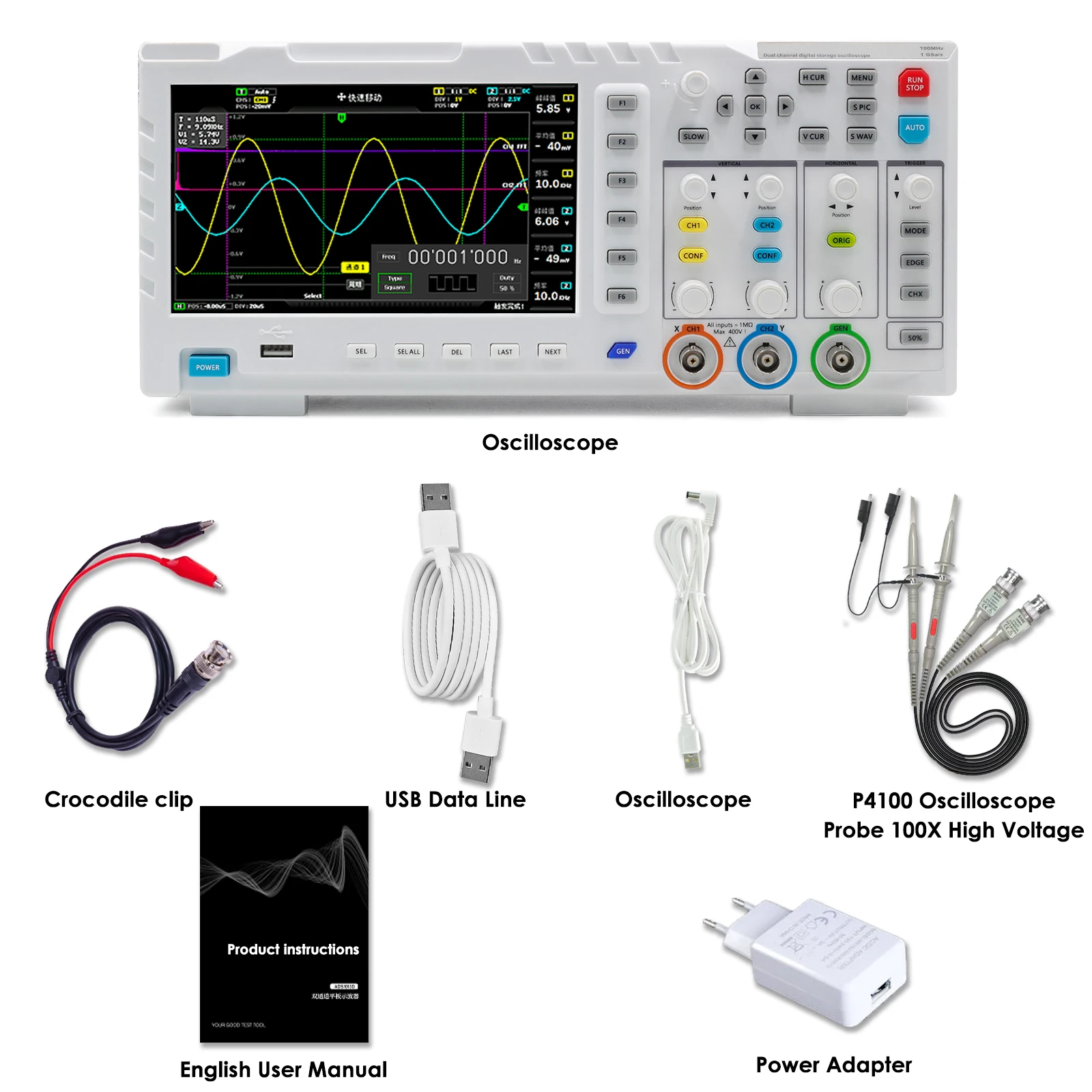 Oscilloscope 2 in 1 Digital Oscilloscope DDS Signal Generator,2 Channels 100Mhz,1GSa/s Sampling Rate Built-in 1GB,FNIRSI 1014D