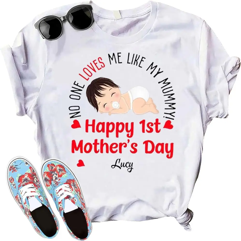 Personalized Happy 1st Mother's Day T-Shirt,  Baby Name & Date Shirt, Mothers Day Ideas, Funny Mom Shirt Multicoloured