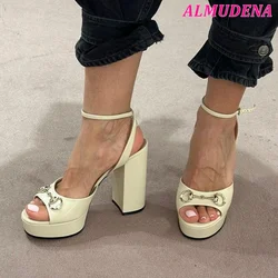 Sandali con plateau con fibbia in metallo cinturino alla caviglia in pelle di design di lusso da donna tacchi grossi 12cm Summer Party comode scarpe causali