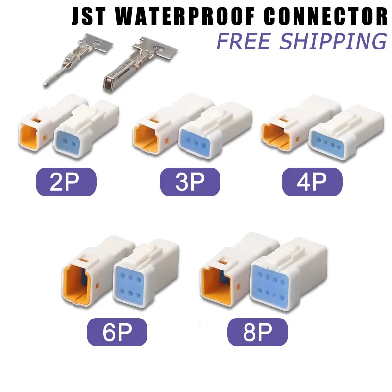 

5/10/100 Sets JST Type Harness Automobile Waterproof Connector 2/3/4/6/8P Terminal Connector Male Female Butt Plugs