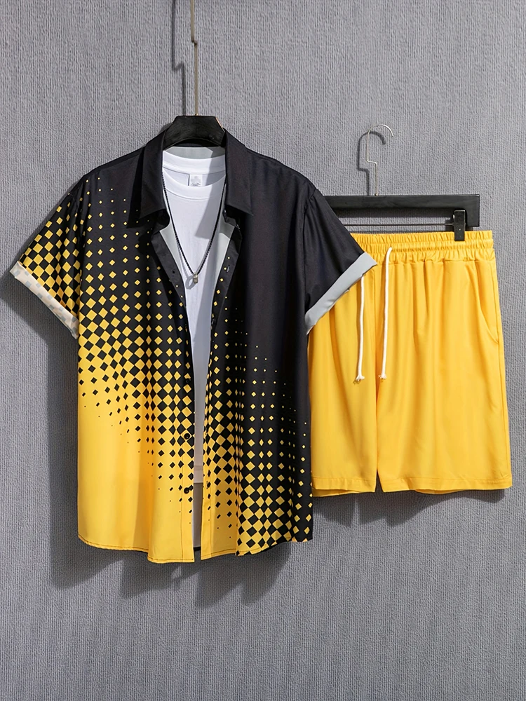 New Men's Short-sleeved 2pcs Shirt And Sports Shorts Set Summer Everyday Men's Casual Shirt Outdoor Travel Men's Beach Shorts