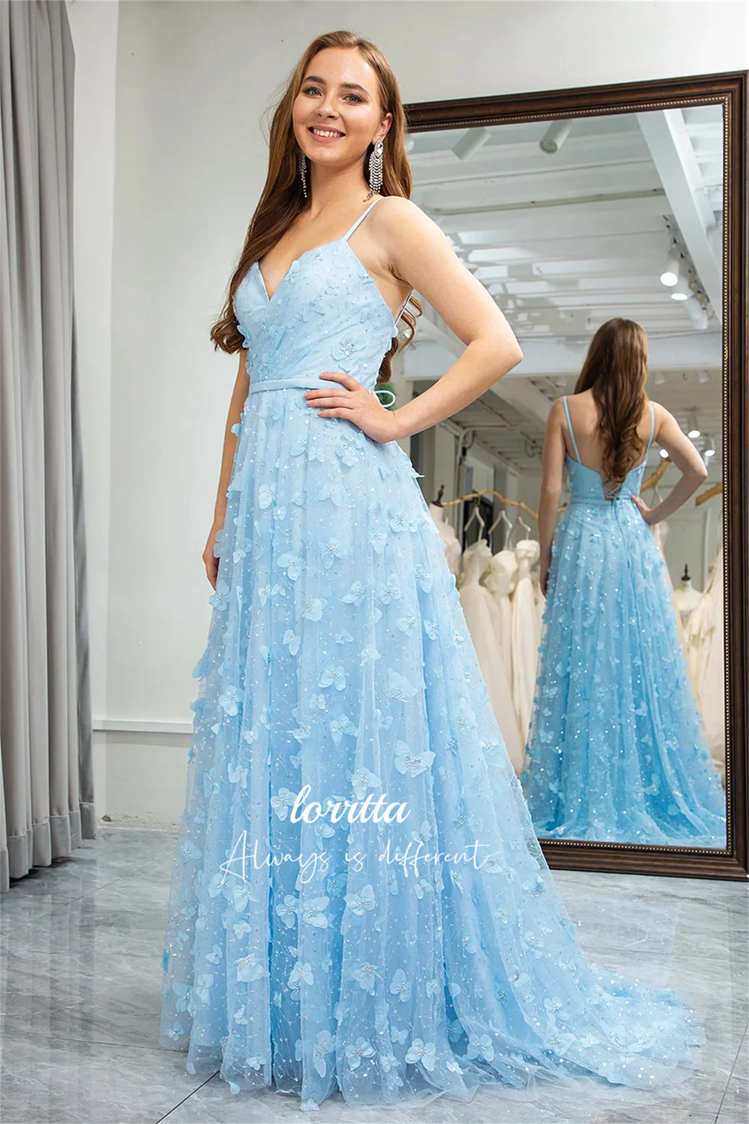 Lorrtta Graduation Gown Party Dress Line A Three-dimensional Butterfly Mesh Fabric Quinceanera Dresses for Formal Occasions Prom