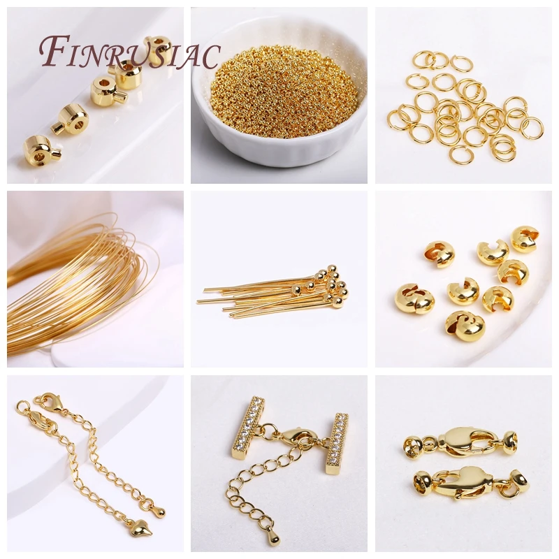 Round Brass Primavera Anel Fecho, Crimp Beads, End Beads Descobertas, Tubo de Proteção em Forma de U, 14K Banhado a Ouro 18K, Fazer Jóias DIY