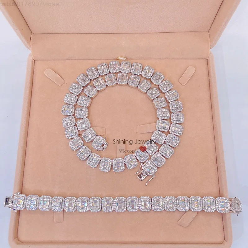 

Настоящее серебро 925 пробы 15 мм мужское колье с бриллиантами ожерелье багетная бриллиантовая цепочка