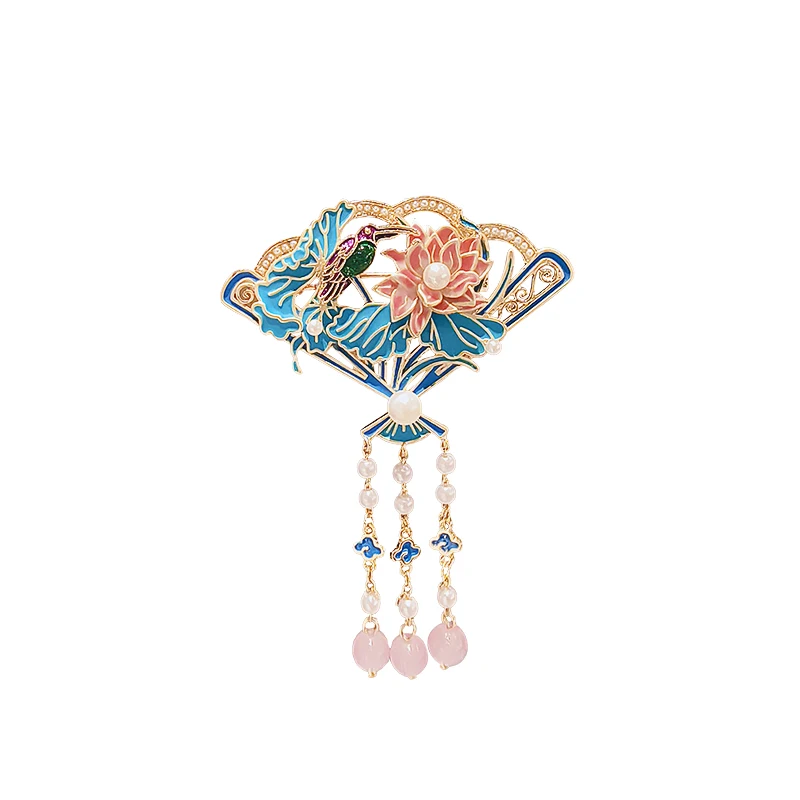 

Freshwater pearl lotus fan brooch female fringed brooch Chinese style high-end suit pin