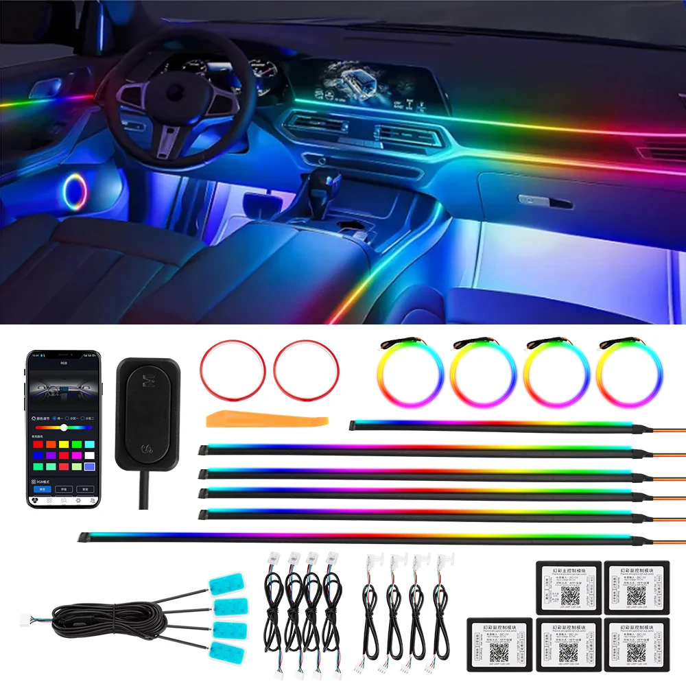 

For tesla Model 3/Y Whole Car Streamer Acrylic RBG Ambient Light Rhythmic Music Atmosphere LED Strip Decoration Lamp Kit Set