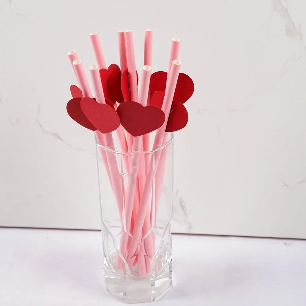 20Pcs Degradable Heart Paper Straws Eco-friendly Pink/yellow Disposable Drinking Straw 6mm Daisy Flower Paper Straws Drink
