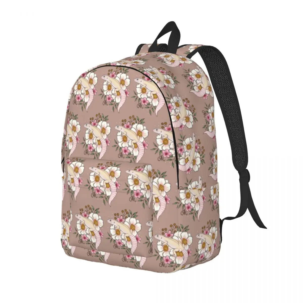 Leopard Gecko Murphy's Patternless With Florals Backpack Daypack Large Capacity Kids BookBag School Bag Shoulder Bags for Kids