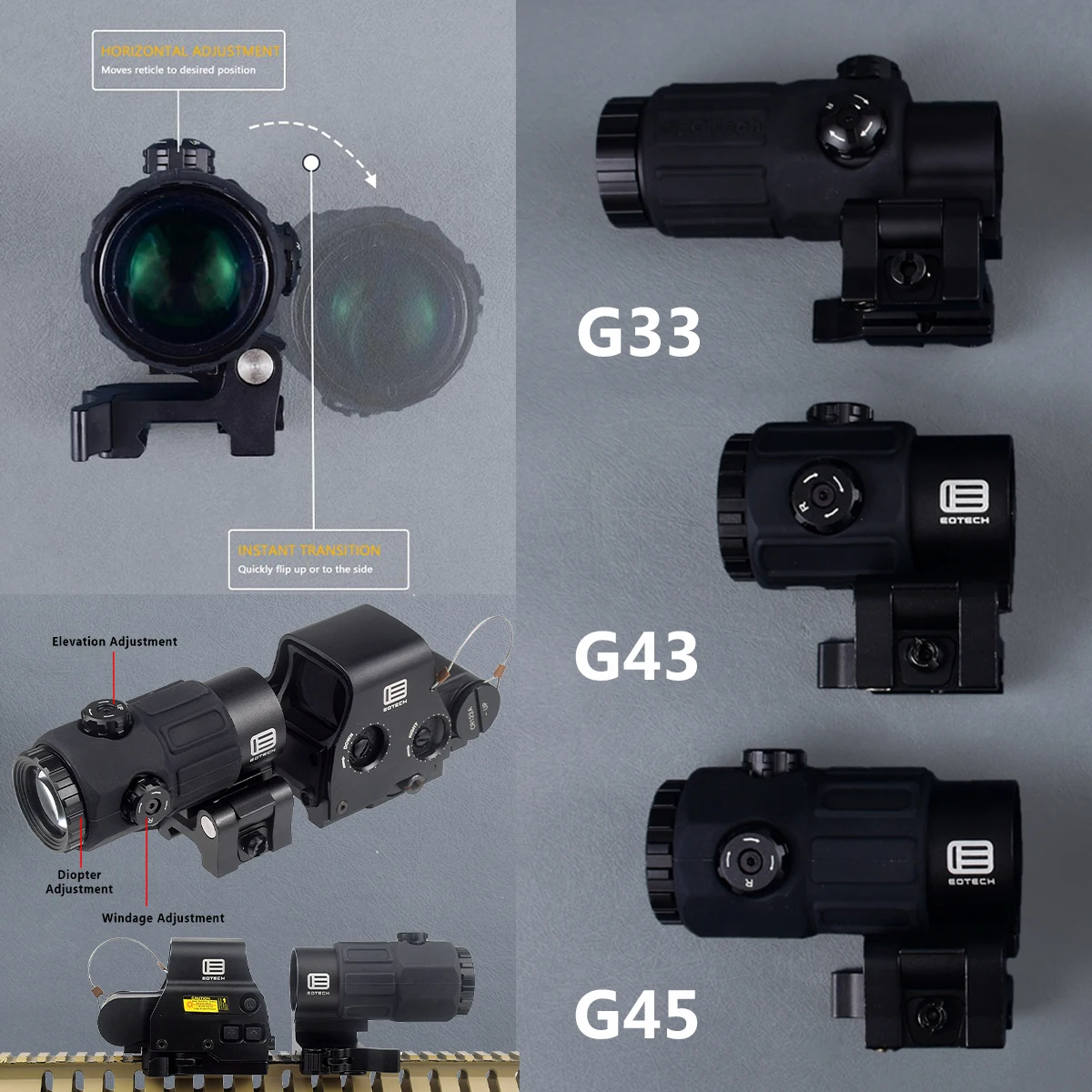 Tactical EOTECH G33 G43 3X G45 5X Magnifier EXPS3 558 Red Dot Holographic Optics Reflex Collimator Sight Hunting Airsoft Scope