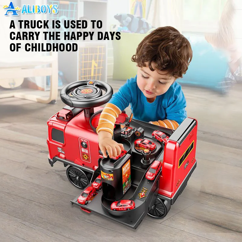 Fire Police Car 2 in 1 Electric Kid Rail Track Ride On Vehicle Model Space Car Parking Stroller Train Rail Toy Boy Birthday Gift