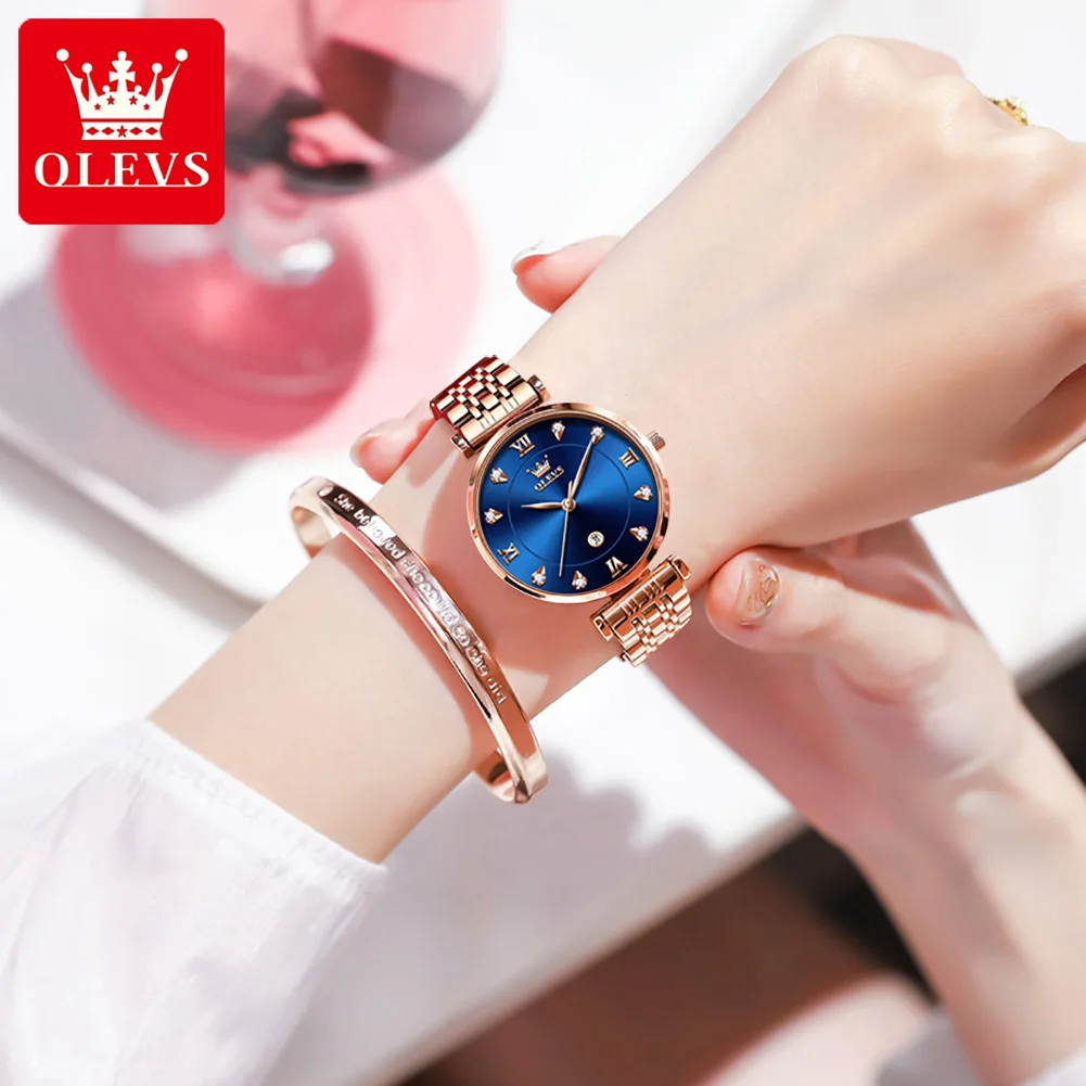 OLEVS 5866 Fashion Original Women\'s Watches Calendar Rose Diamond inlay Quartz watch Simplicity Versatile Brand Lady Wristwatch