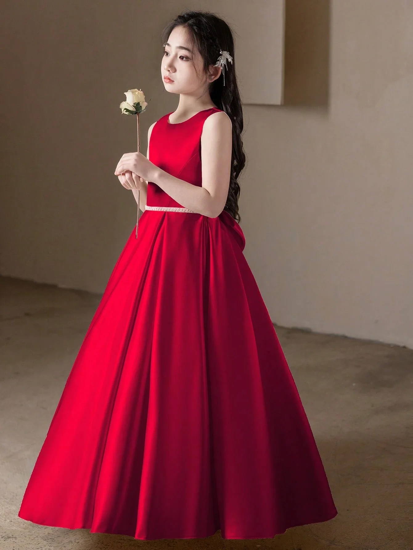 

Красное вечернее платье без рукавов с бантом на спине, платье принцессы А-силуэта для свадьбы, вечеринки или в качестве платья подружки невесты.