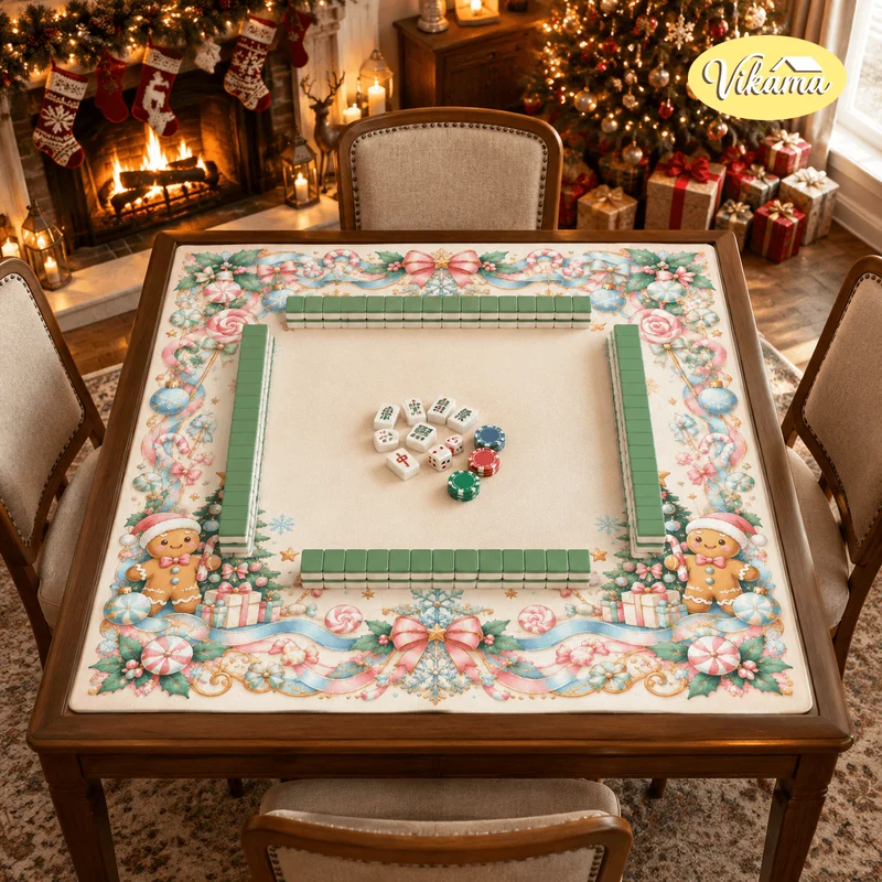 Christmas Gingerbread Man Mahjong Mat Non Slip Washable Table Cover for Living Room Family Game Night Holiday Gift