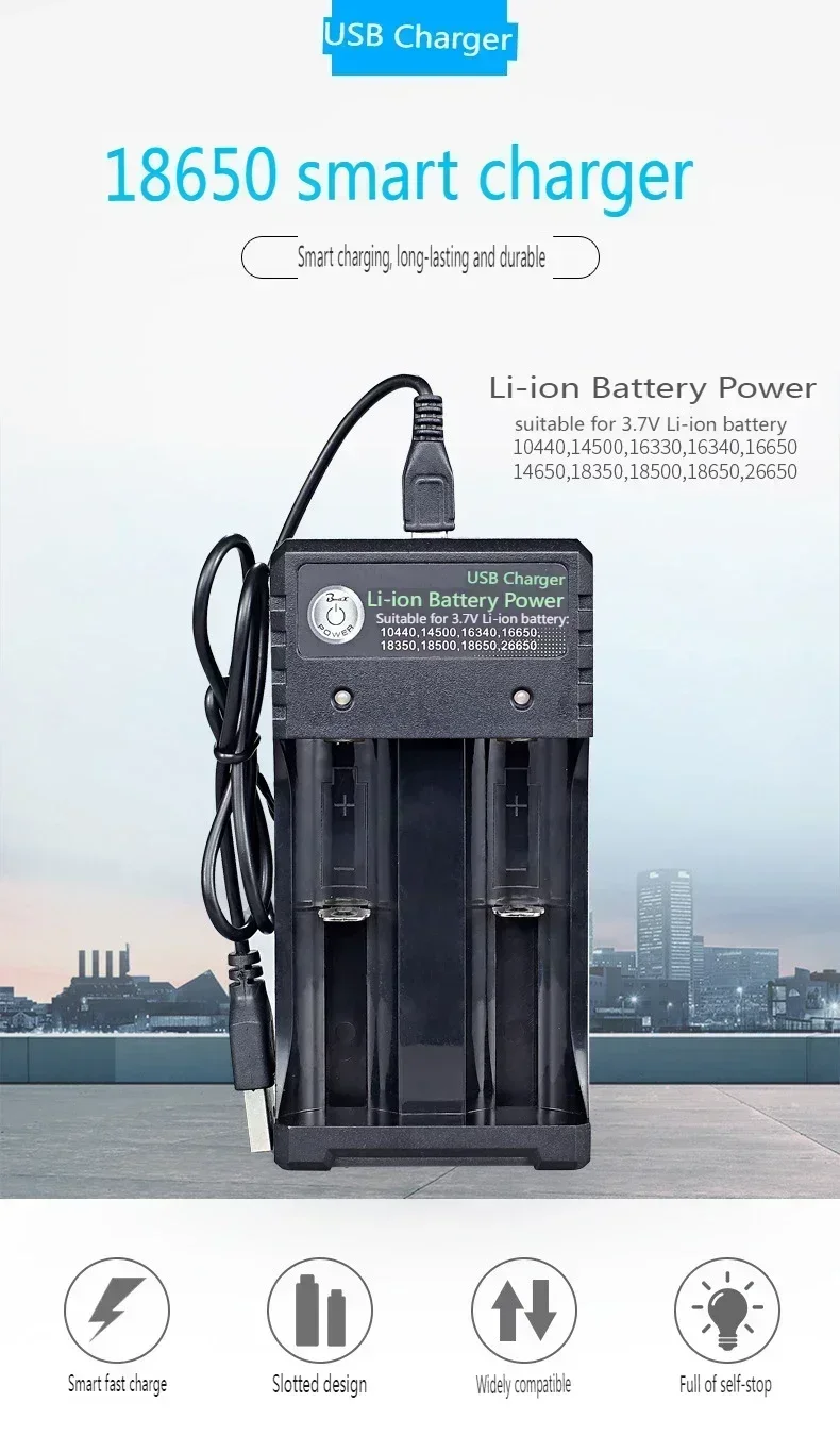 2-slot Usb 18650 Battery Charger Dual Independent Charging Adapter 3.7v 4.2v Battery Charger