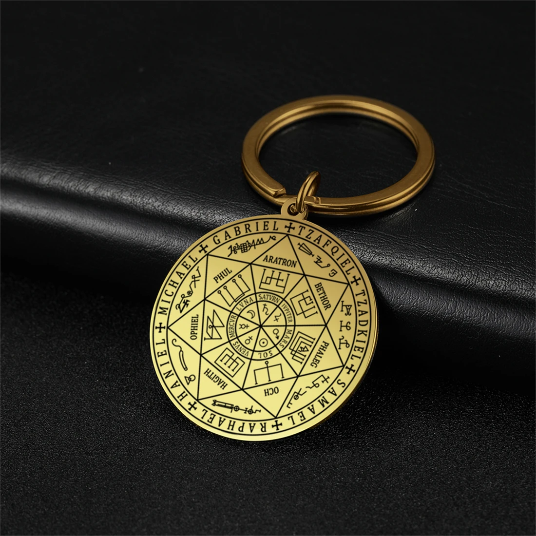 EUEAVAN The Seal of Seven Archangels Keychain Stainless Steel Vintage Solomon Kabbalah Amulet Pendant Keyring Wholesale