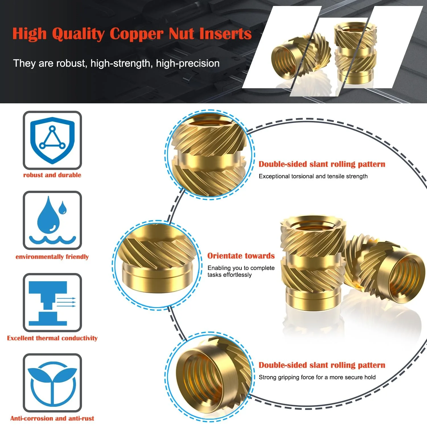 400PCS Brass Heat Set Inserts Kit M2 M3 M4 M5 M6 Threaded Nuts Assortment for 3D Printing Projects Plastic Parts Repair Embedded