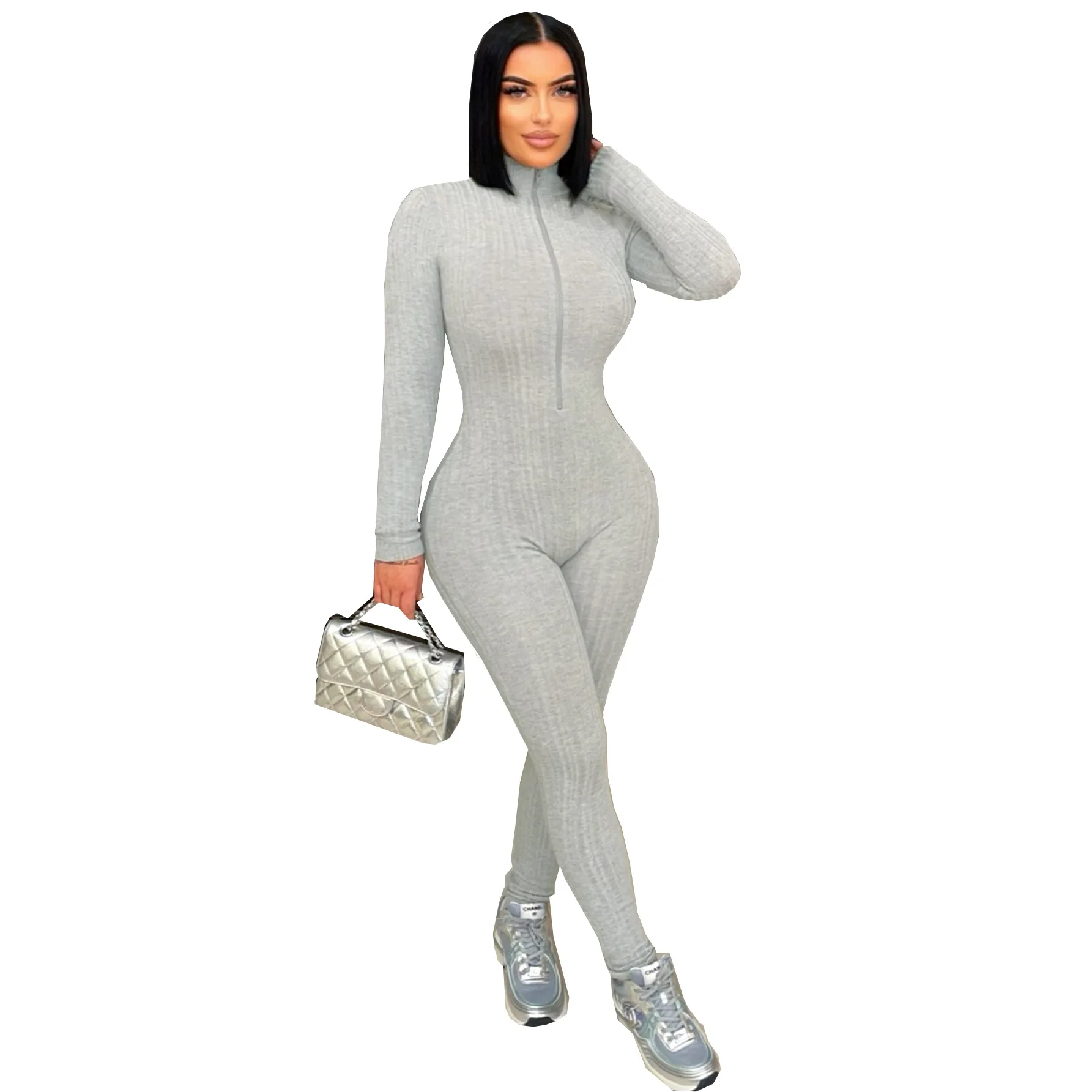 2025 Autumn Winter Women Jumpsuit Sports Outfit Long Sleeves Strectchy Casual Rompers Zipper Long Sleeves Bodysuit