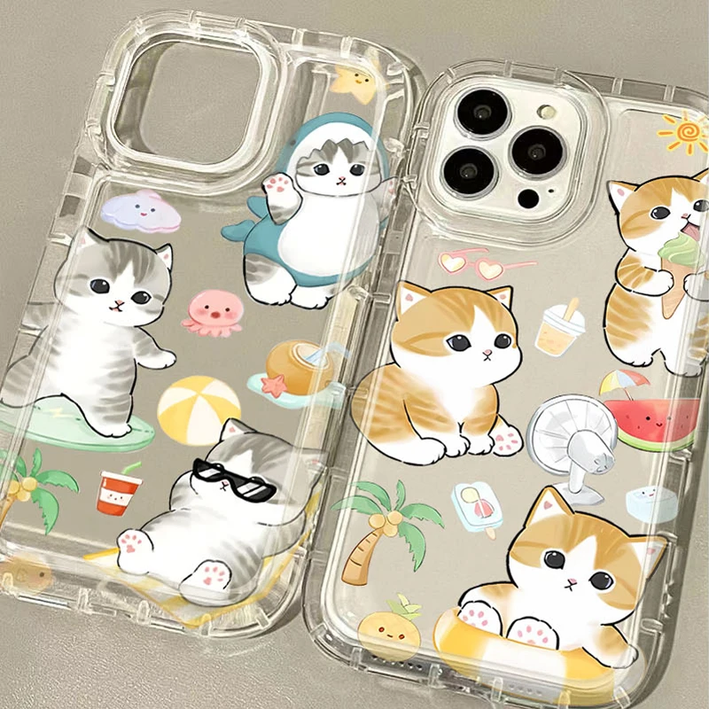 Cute M-Mofusands Cat Phone Case for IPhone 16 15 14 13 12 11 Pro Max 7 8 Plus X XR XSMax Airbag Anti Fall Clear Back Cover