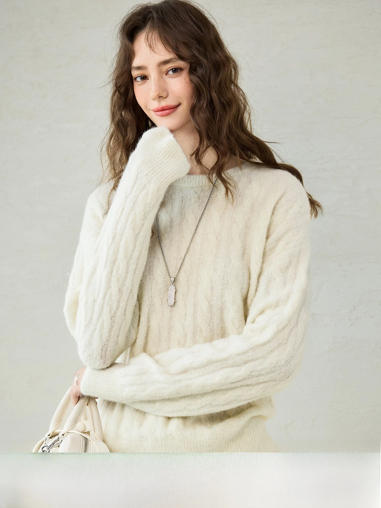 

Bella Twisted Knit Pumpkin Valley Fur Wool Loose Knitted Sweater Winter New Sle Ele Sweater Women's Faion Knitwear