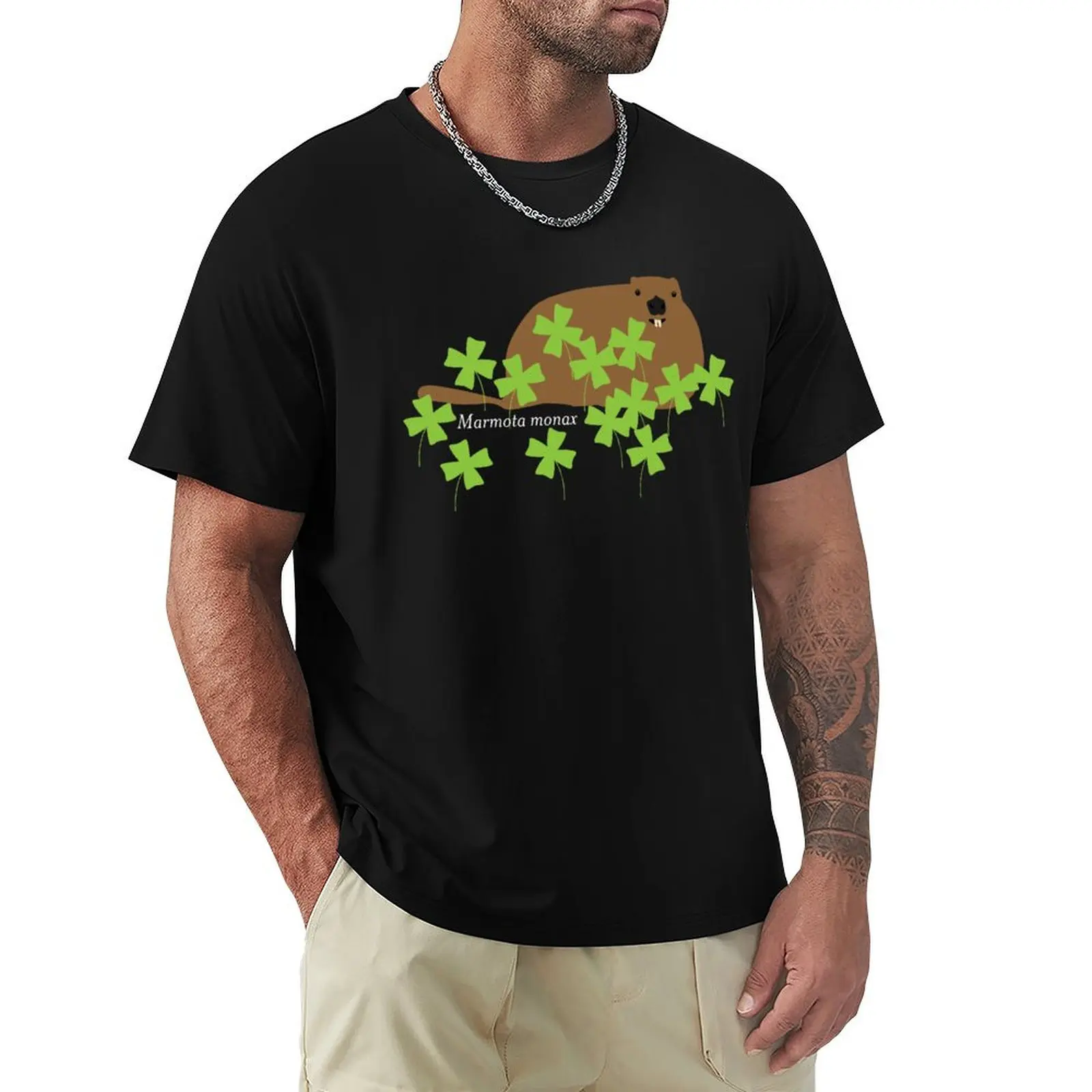 Groundhog in the Clover, Call him by his Latin name T-Shirt Work Outdoor T-Shirt for Men