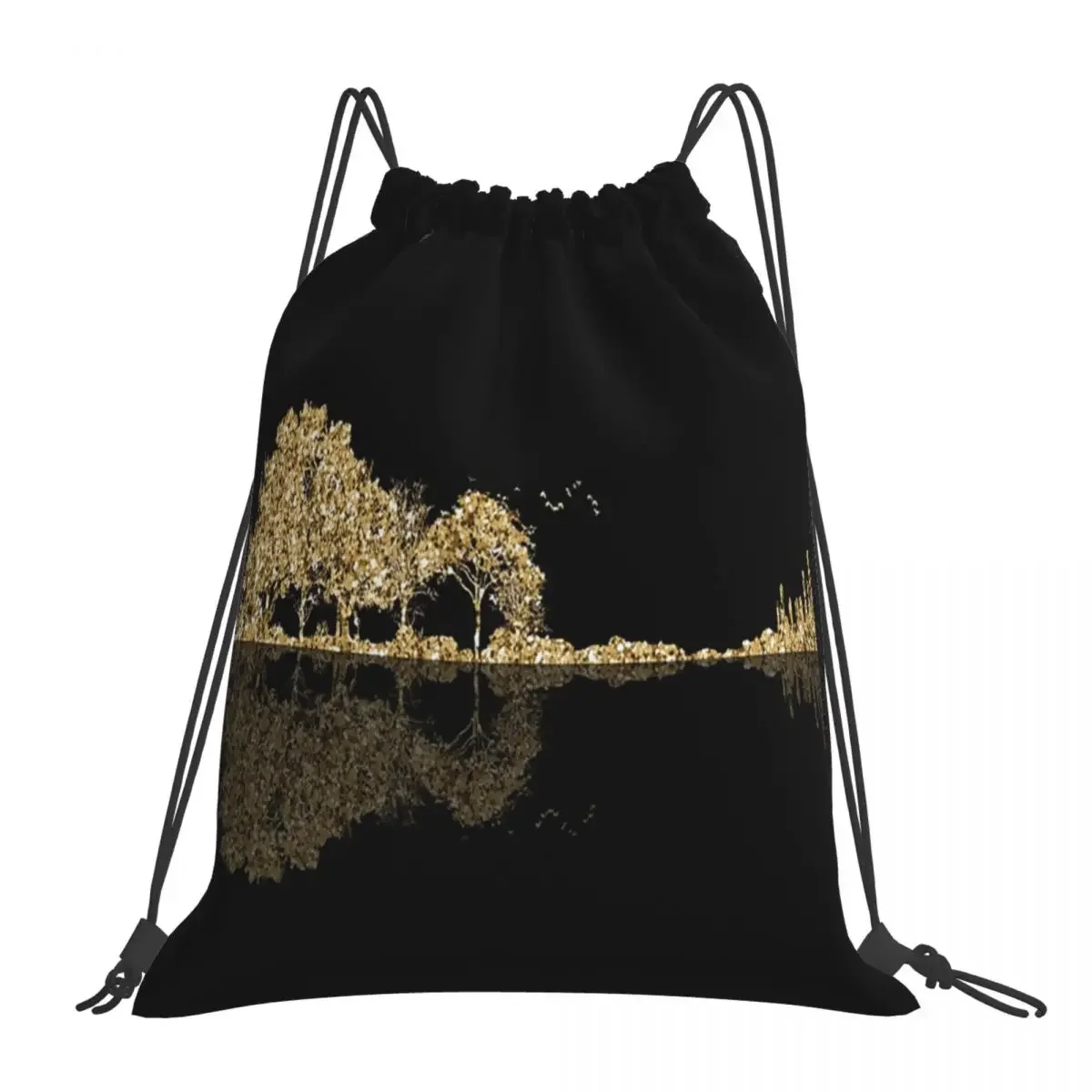 Gold Glitter Nature Guitar Backpacks Portable Drawstring Bags Drawstring Bundle Pocket Shoes Bag BookBag For Man Woman School