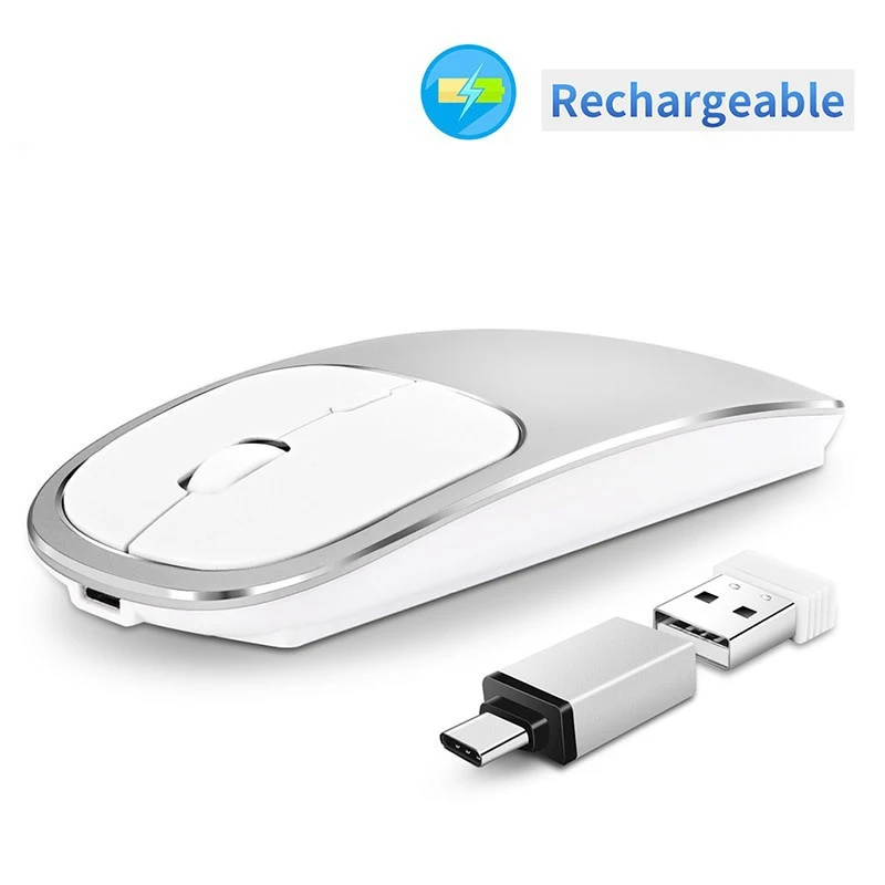 Metal Wireless Mouse Rechargeable Silent Click Mouse USB Type-C Mouse for Laptop PC Ergonomic Mice