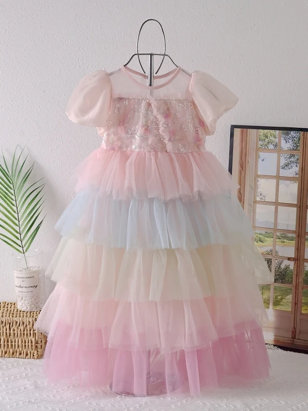 

Новое модное платье для девочек 2025 года: блестящее, с пайетками, из фатина, в стиле принцессы, с пышной юбкой, летнее, в китайском стиле