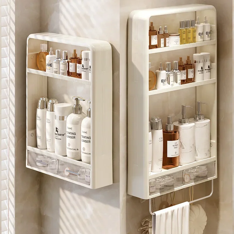 Bathroom storage rack  wash table  non perforated wall mounted skincare product storage rack organizer