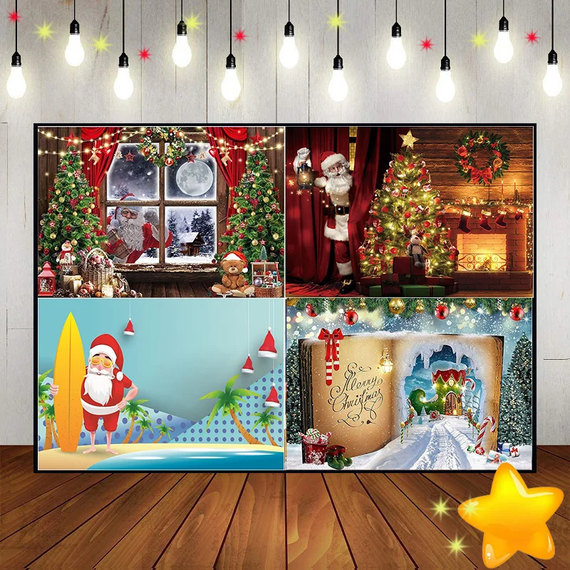 Merry Christmas Fairy Tales Photography Backdrops Banner Background Photo Cartoon Custom Birthday Backdrop Jesus Baby Shower Eve