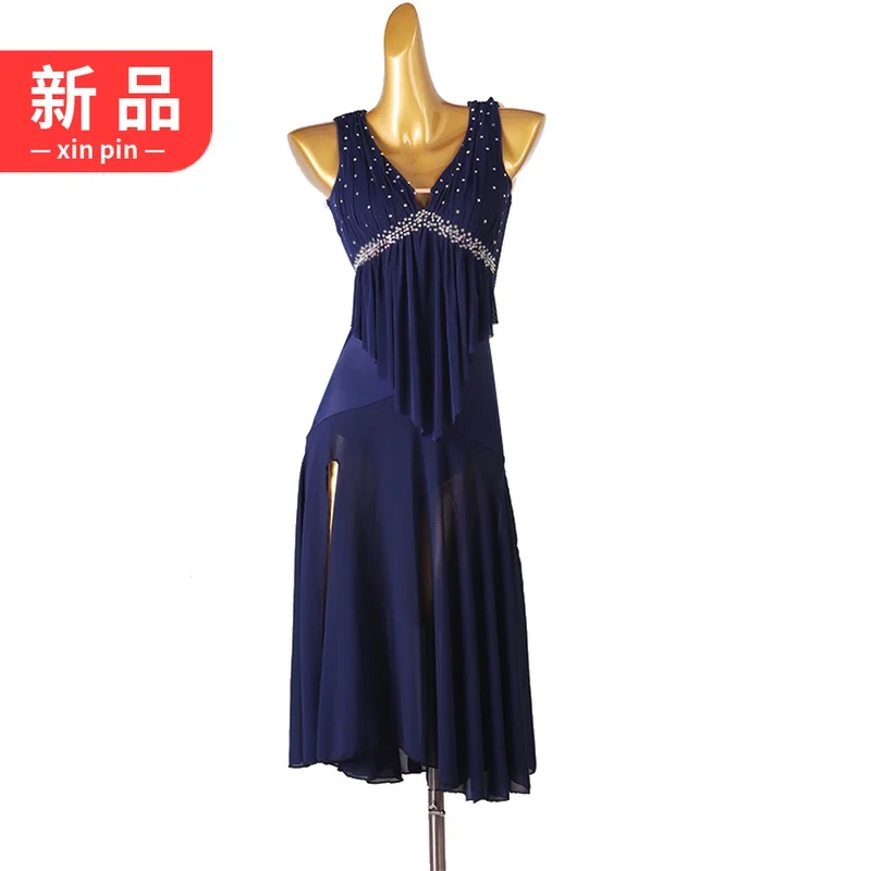 

Flowing Skirt Hem Rumba Performance Imitation Diamond Latin Dance Competition New Chacha Large Swing Dress