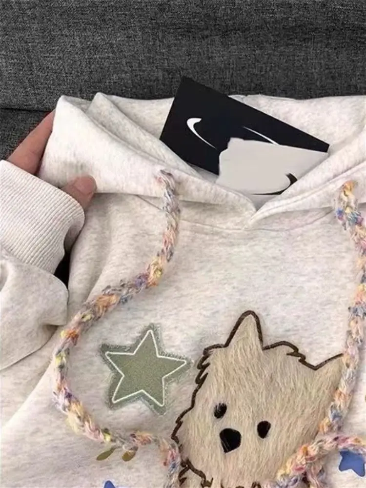 

Американский свитшот с капюшоном в стиле Lazy Chic Rainbow Dog для женщин, осенне-зимняя новинка, корейский свободный универсальный верхний слой одежды