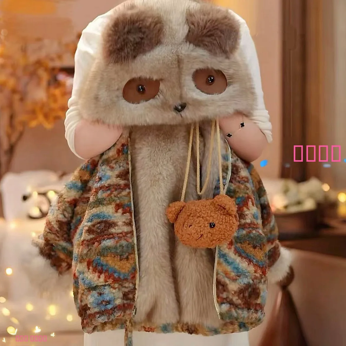 معطف أطفال من الفرو الصناعي قابل للارتداء على الوجهين، دافئ للغاية، بتصميم لطيف على شكل باندا، ملابس خارجية شتوية، فضفاضة وعصرية