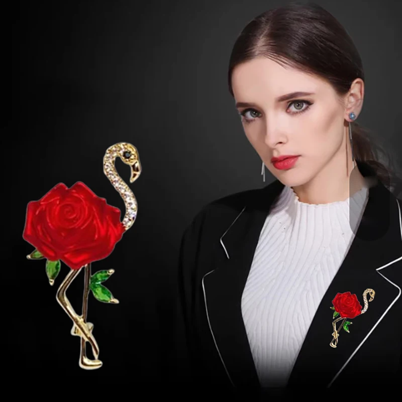 Exquisitos broches de pájaro flamenco rosa a la moda para mujeres y hombres, alfileres Vintage, ramillete brillante versátil, accesorios de ropa, regalos