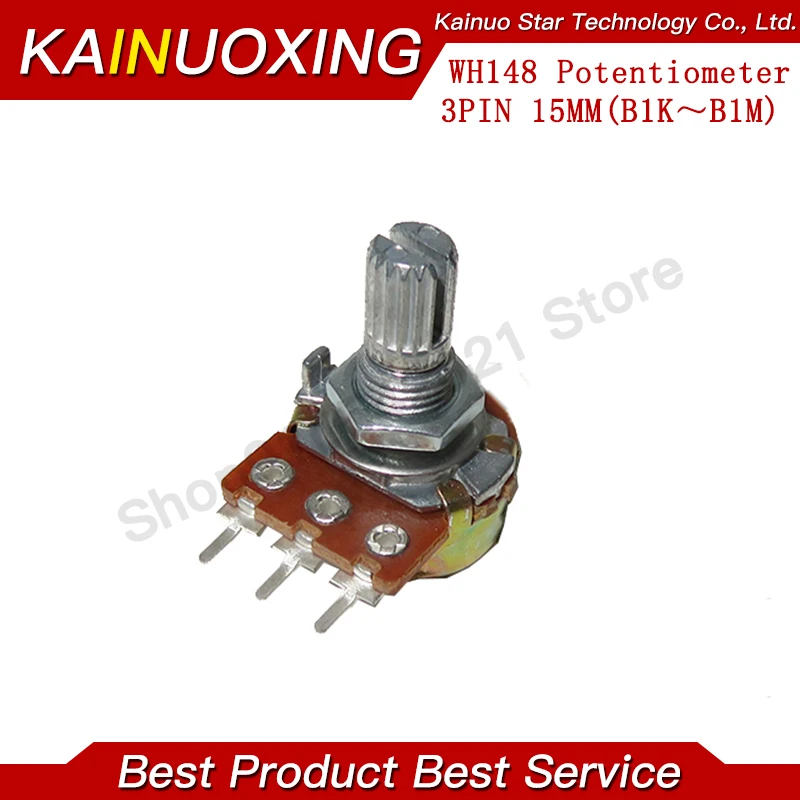 5pcs WH148 B1K B2K B5K B10K B20K B50K B100K B500K 3Pin 15mm Shaft Amplifier Dual Stereo Potentiometer 1K 2K 5K 10K 50K 100K 500K