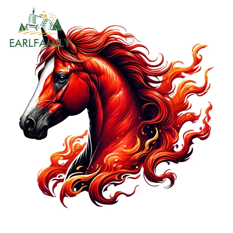 EARLFAMILY Fire Horse Head Car Stickers Personality Motorcycle Luggage Vinyl Waterproof Decals Scratch-Proof Car Accessories