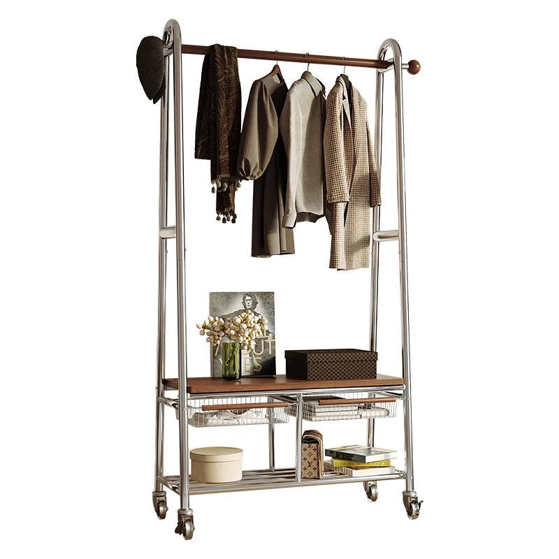 

New coat rack with wheels removable floor hanging clothes rack household bedroom clothes storage rack