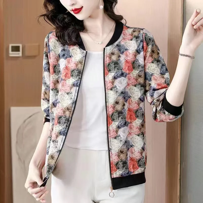 Baseball Uniform Jacket Women Spring Autumn 2024 Summer Shirt Large Size Overwear Short Chiffon Sun protection Coat Ladies Tops