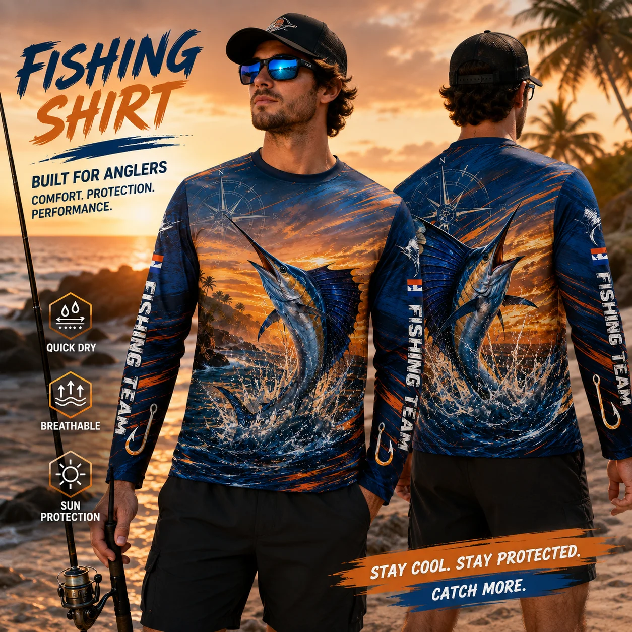 Salmon Fishing Shirt Men Ikan Salmon 3D Fish Print Long Sleeve Quick Dry UPF 50 UV Protection Fishing Jersey Outdoor Angling