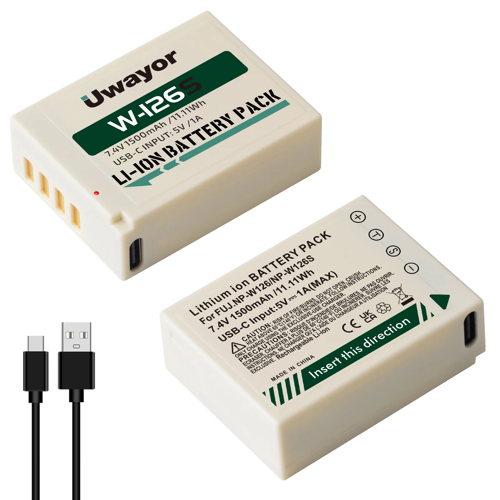 1500mAh Uwayor NP-W126 NP W126 NP W126S Rechargeable Battery with USB-C Port Charging For Fujifilm X-T50 X100VI X100V X-M5 X-E5