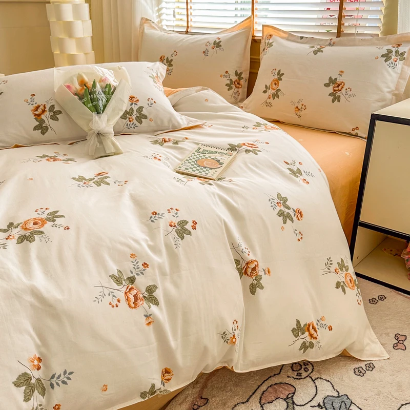 Vintage Rose Floral 100% Cotton Duvet Cover Set Bedding Set Comforter Cover Breathable Anti-Wrinkle 1 Duvet Cover 2 Pillowcases