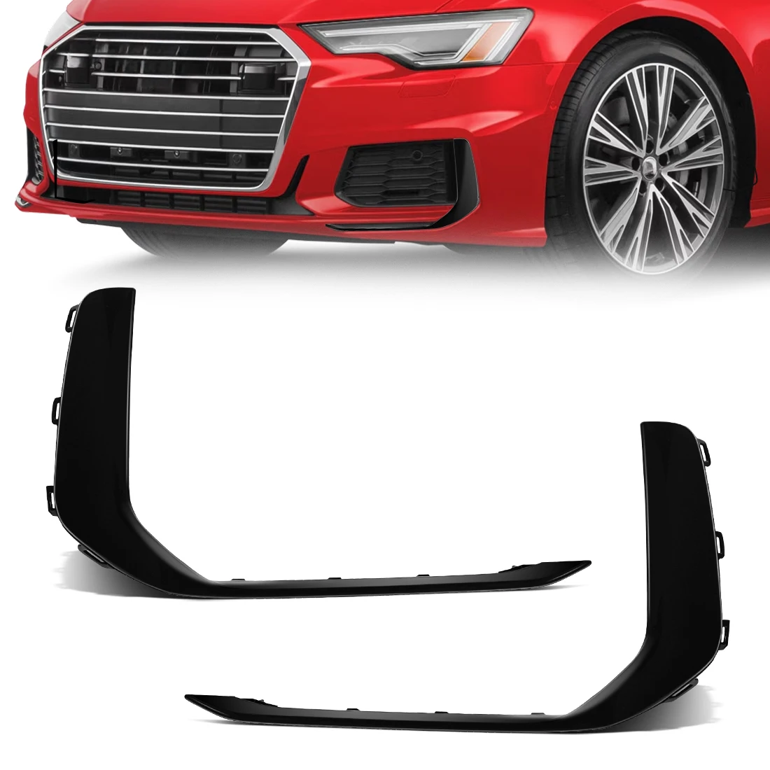 

Gray/Gloss Black Fog Lamp Cover Trim For Audi A6 C8 S-Line 2019-2025 Front Bumper Grill Front Bumper Grille Cover 4K0807967A