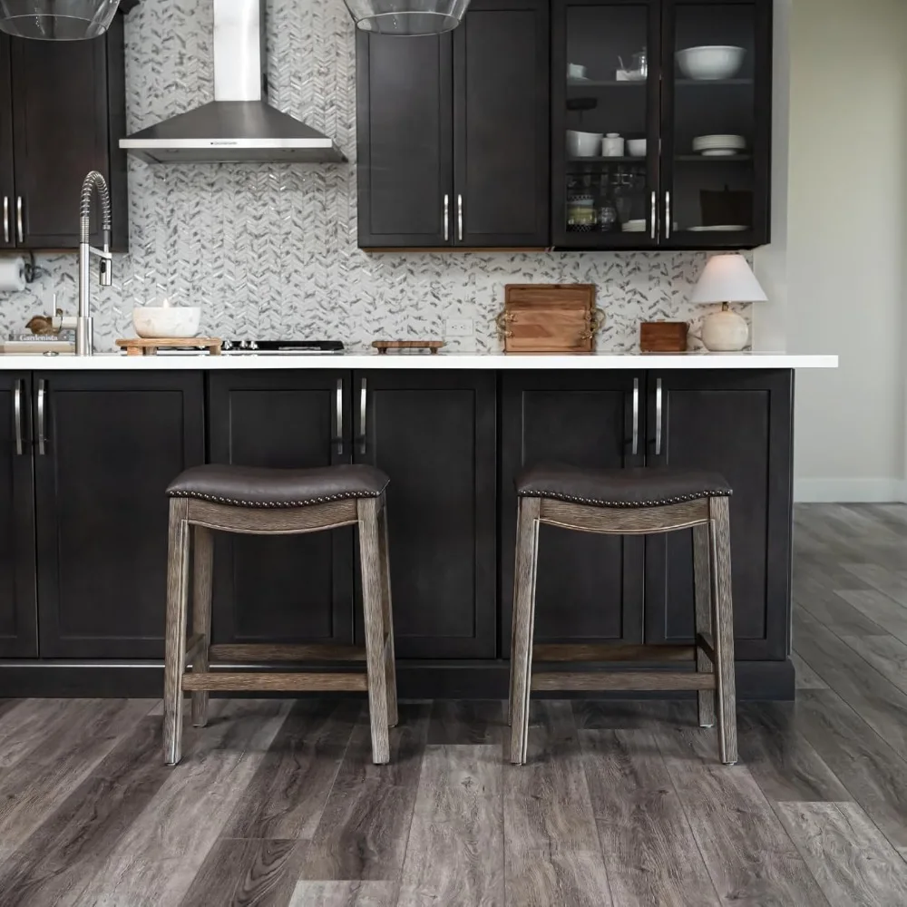 

Backless Bar Stools, Four-piece Set, 26-inch Saddle Stools with Footrests, Customizable