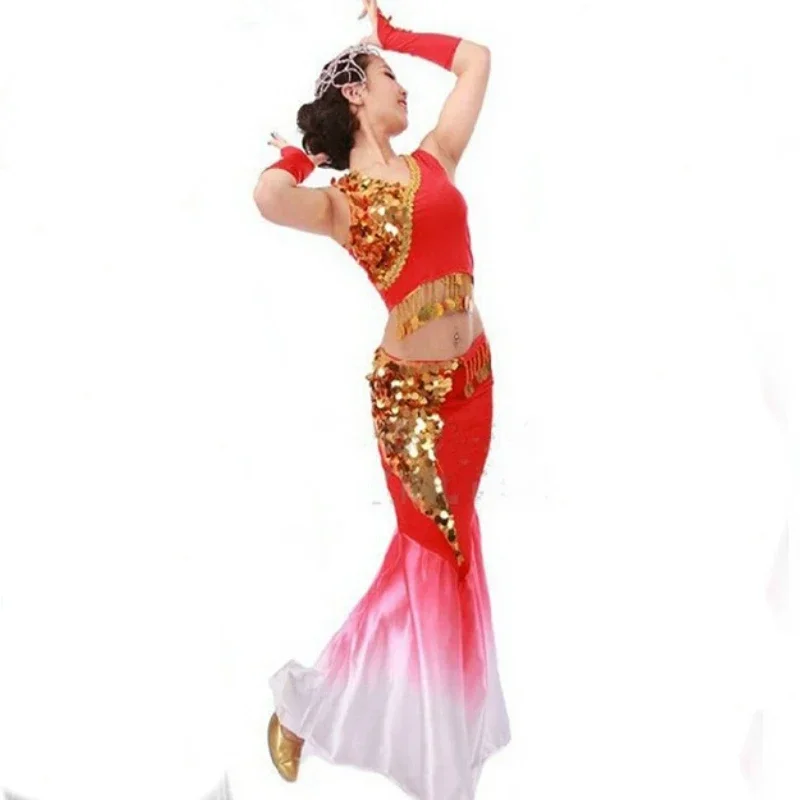 Dai paw taniec kostium taneczny impreza klasyczna pośladki sukienki z długim trenem narodowa odzież sceniczna