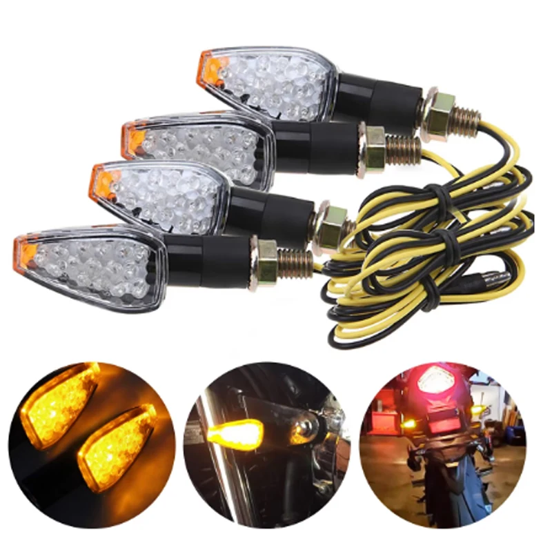 4pcs Universal Motorcycle LED Turn Signal Light Super Bright 15 LED Amber Indicator Blinker Fishscale Style Flashers Moto Access