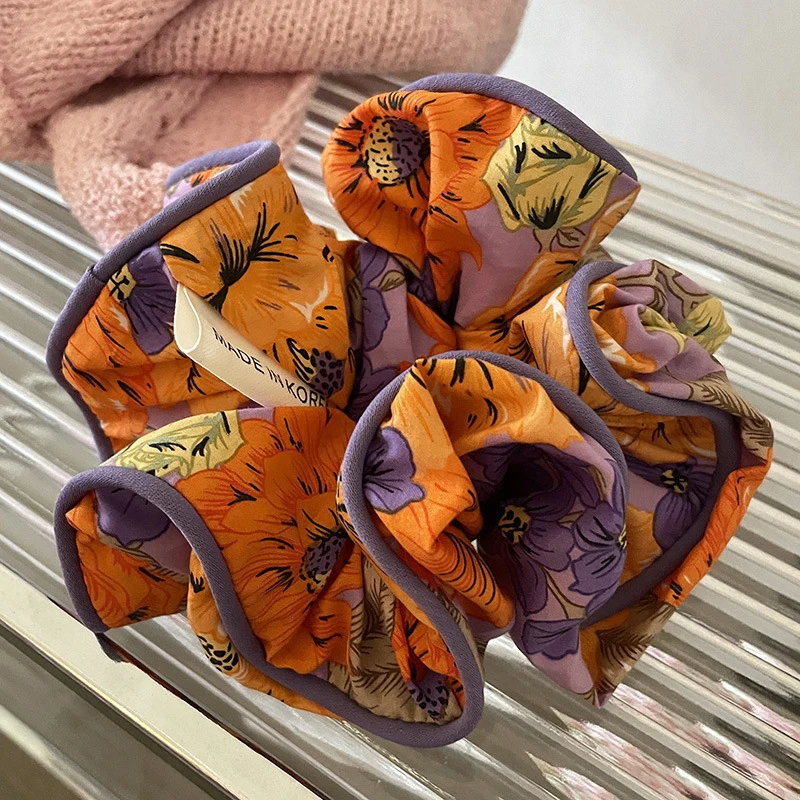 Korean Temperament Floral Scrunchies Hair Accessories Simple Hair Band Women Girls Ponytail Holder Hair Rubber Bands Hair Ties.