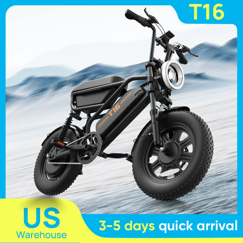 

Electric Bike 1000W 48V 15.6Ah Battery 16X3" Fat Tire 28MPH 100Mi Range 7-Speed Gears Adult Moped All-Terrain Free Shipping