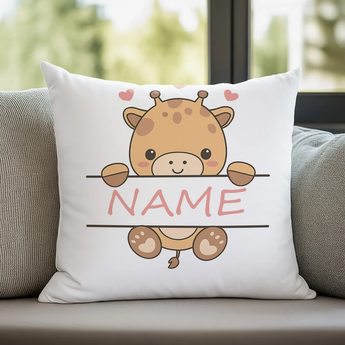 Custom Name Giraffe Pillow Customizable Name Text Zipper Closure Decorative Item Room Accent Commemorative Gift Personalized