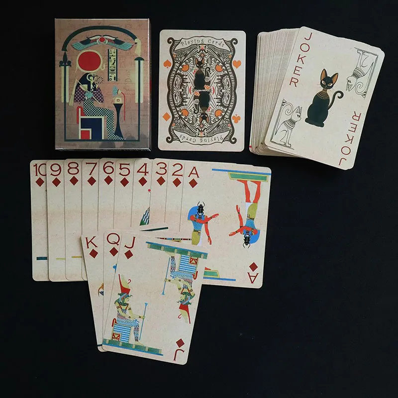 Ancient Egyptian Gods Poker Cards Cute Cat 54 Playing Cards Deck of All Different Vintage Retro Classic Party Toys